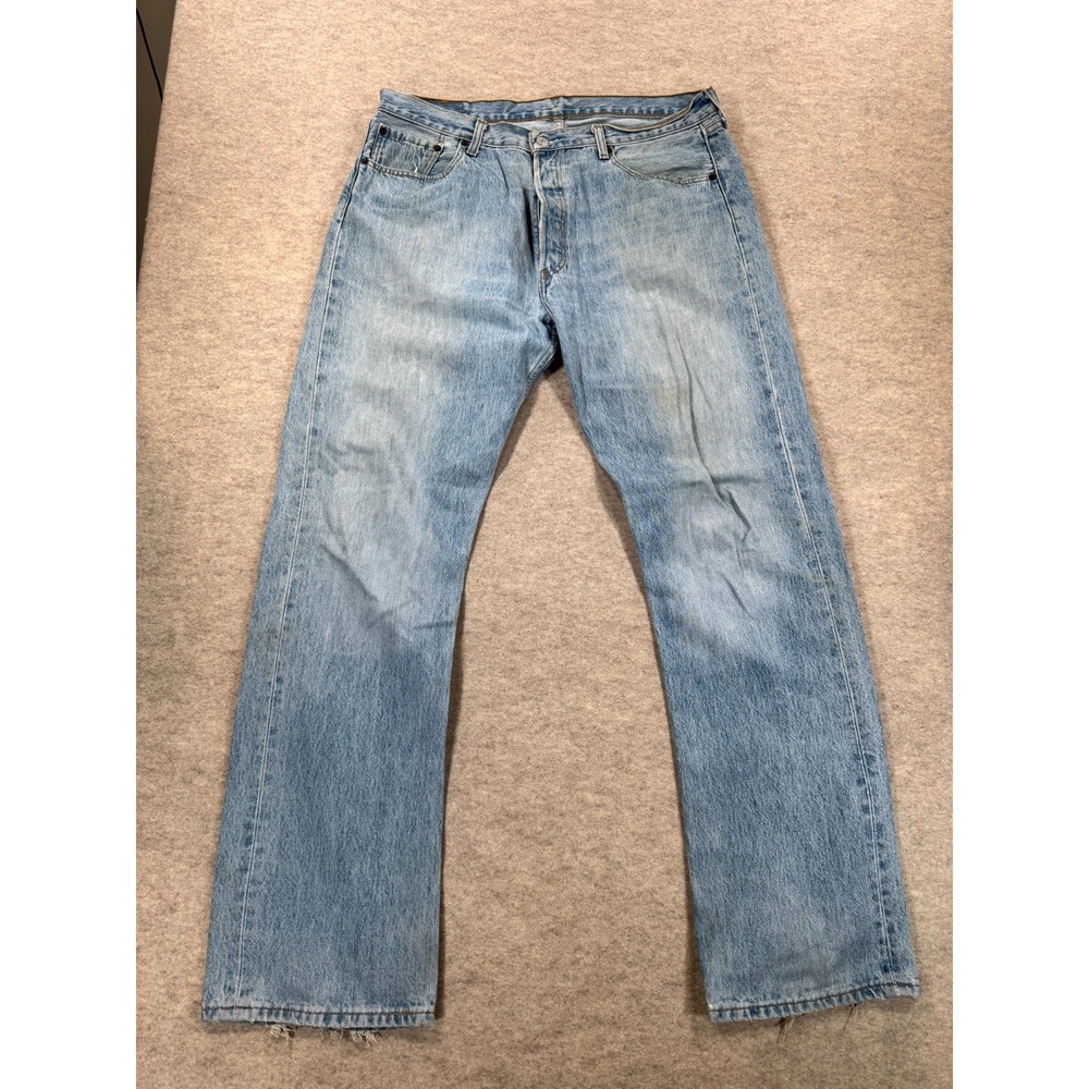 Levis 501 Jeans Mens 38x34 Blue Whisker Denim Straight Leg High Rise 00501-0113